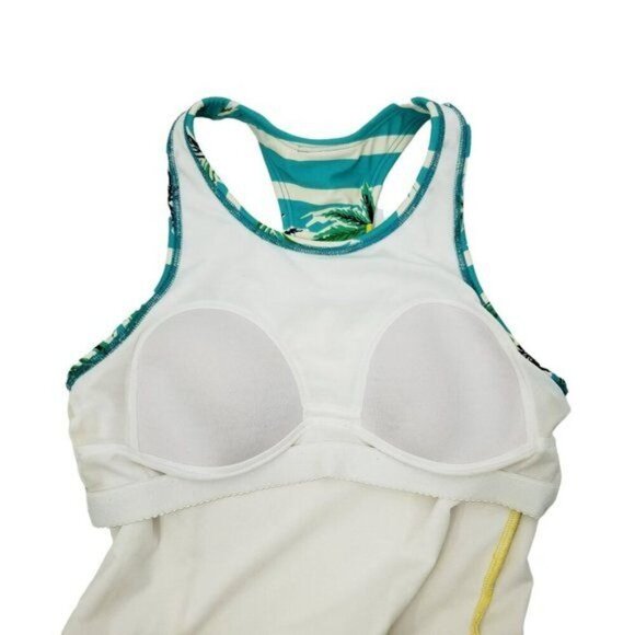 Lime Ricki Swimwear Swim Top Yellow Polka dots Blue Stripes Women's Size M - Picture 5 of 8